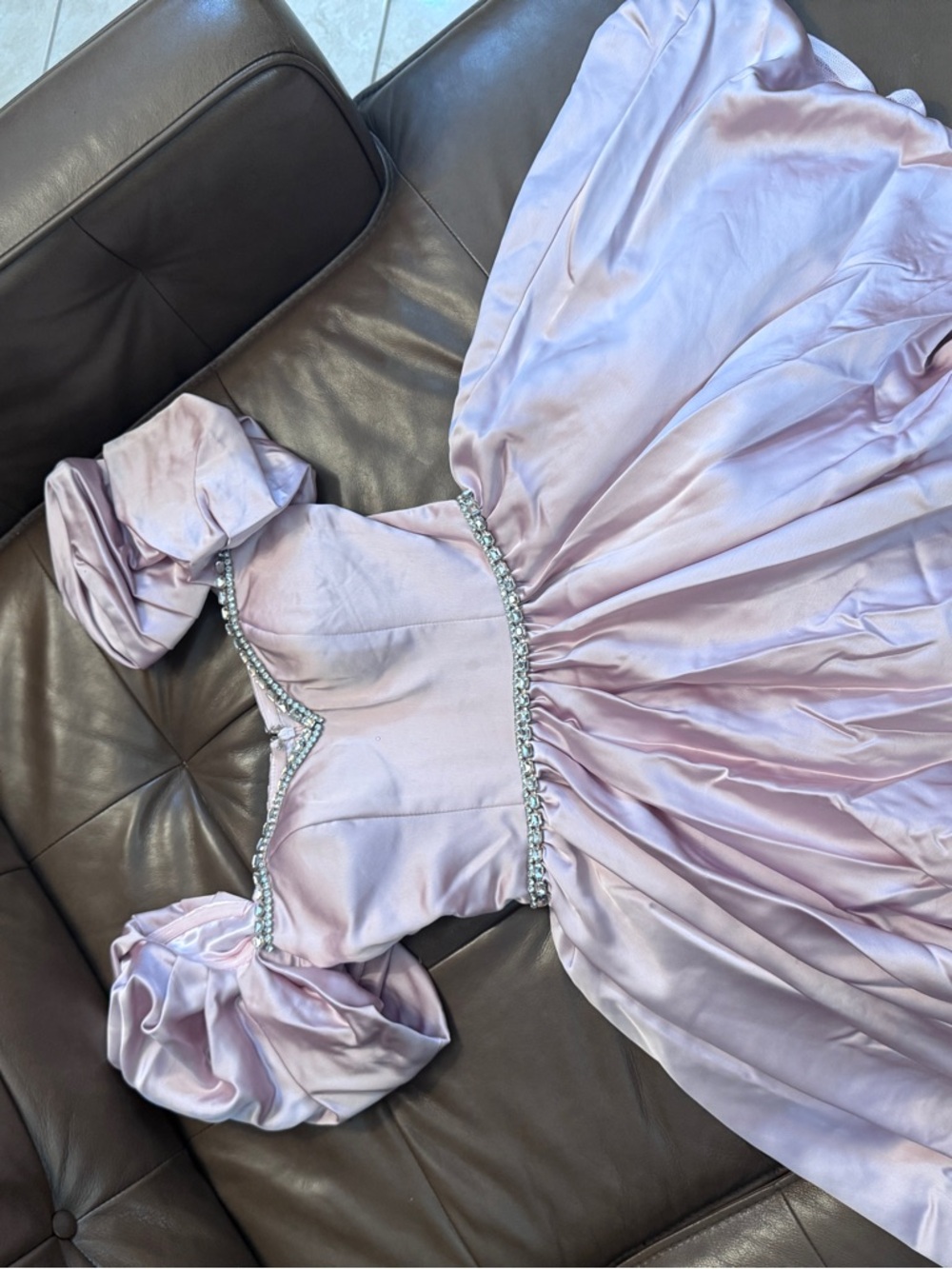 Mac Duggal Light Pink Satin Strapless Dress with Crystal Embellishment - Picture 4 of 9